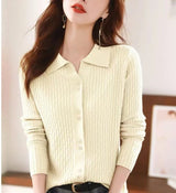Polo Collar Button Front Knit Cardigan