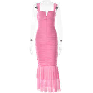 Spring and summer sling stitching dress tight pleated fishtail dress - Negative Apparel