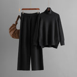 Turtleneck Slit Hem Knit Trouser Set