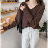 Spring and Autumn 2022 new V-neck bottoming shirt with knitted sweater inside women's loose design sense niche top high sense