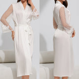 The Satin Serenity | White Satin Strap Slip Dress & Long Robe Two-Piece Set