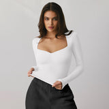 Ribbed Square Neck Long Sleeve Top