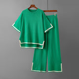Contrast Colour Top and Wide Leg Trouser Set