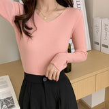 Autumn and winter V-neck knitted long-sleeved slim-fitting tight-fitting warm bottoming shirt top trendy pullover thin sweater women's wholesale