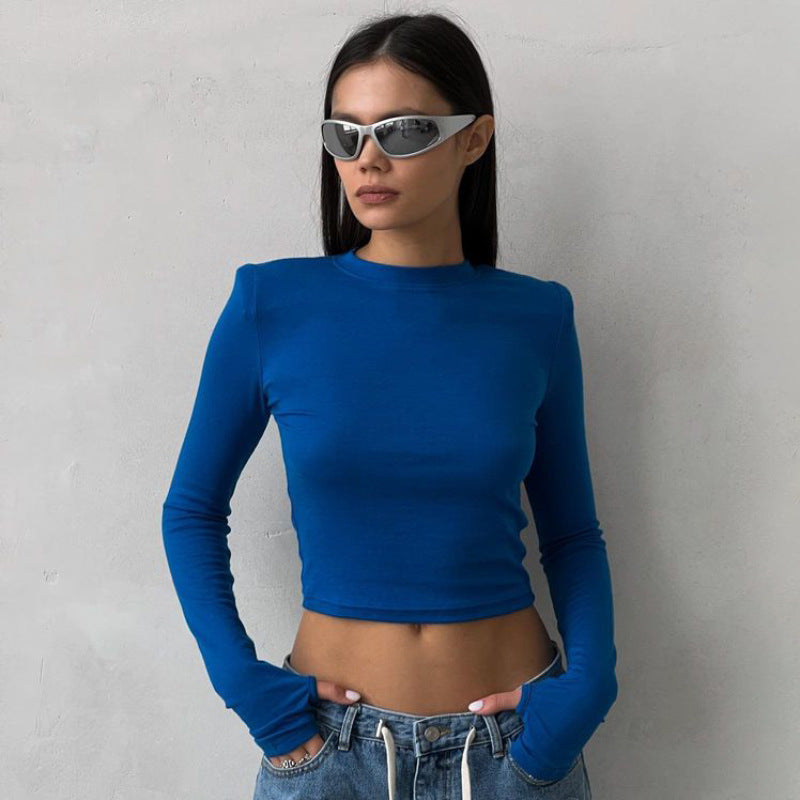 Shoulder pads women's casual long-sleeved t-shirt