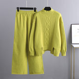 Thick Turtleneck Knit and Wide Leg Set