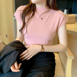 Flutter Sleeve Mock Neck Knit Top