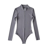Zip Stand Collar Cropped Long Sleeve Top