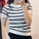 Contrast Stripe Knit Short Sleeve Tee