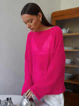 Hollow Charm | Horn Sleeve Hollow-Out Knitted Pullover Top