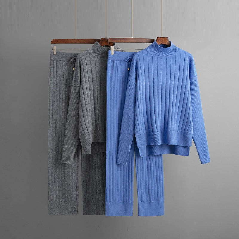 Ribbed Mock Neck Lace Up Knit Set