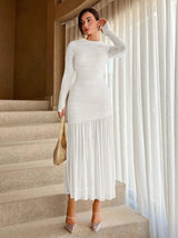 Pleated Mesh Long Sleeve Maxi Dress