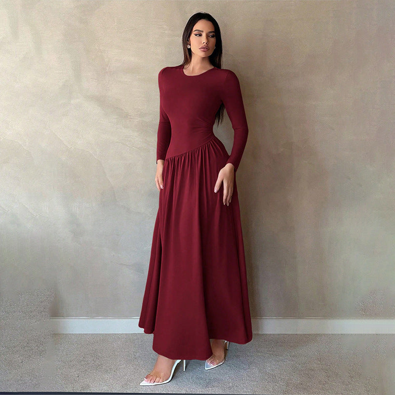 Pleated Knit A-Line Maxi Dress