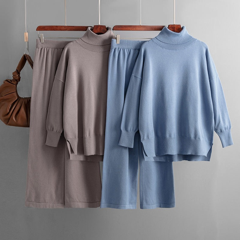 Turtleneck Side Slit Knit Two Piece Set