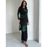 Printed Mesh Lined Maxi Dress