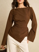 Striped Drawstring Waist Longline Top