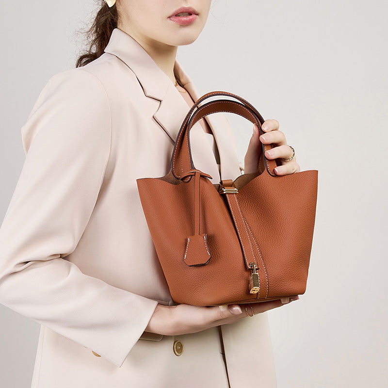 Leather Basket Bucket Bag