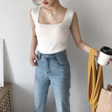 Knitted suspender ice silk small vest women's summer inner with black and white outer bottoming shirt square neck slim top trendy wholesale