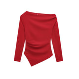 Asymmetric Pleated Long Sleeve Top