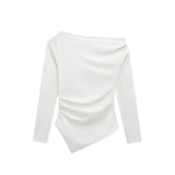 Asymmetric Pleated Long Sleeve Top