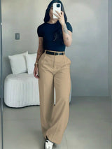 Draped High Waist Wide Leg Trousers