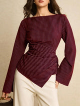 Striped Drawstring Waist Longline Top