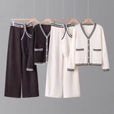 Three Piece Knit Cardigan Vest and Wide Leg Set