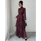Tiered Stand Collar Maxi Dress