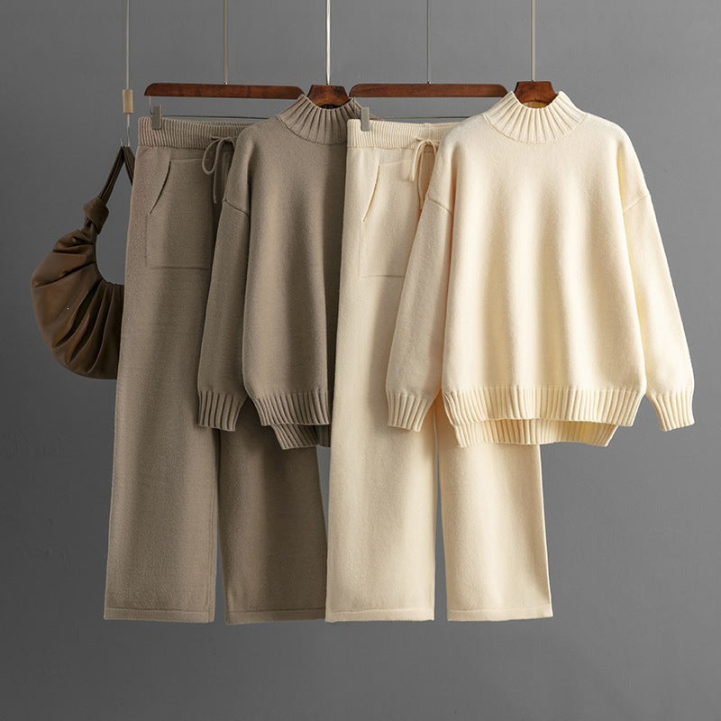 Thick Mock Neck Knit Set with Pockets
