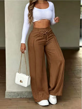 Drawstring Wide Leg Floor Length Trousers