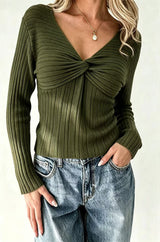 Ribbed V-Neck Knit Top