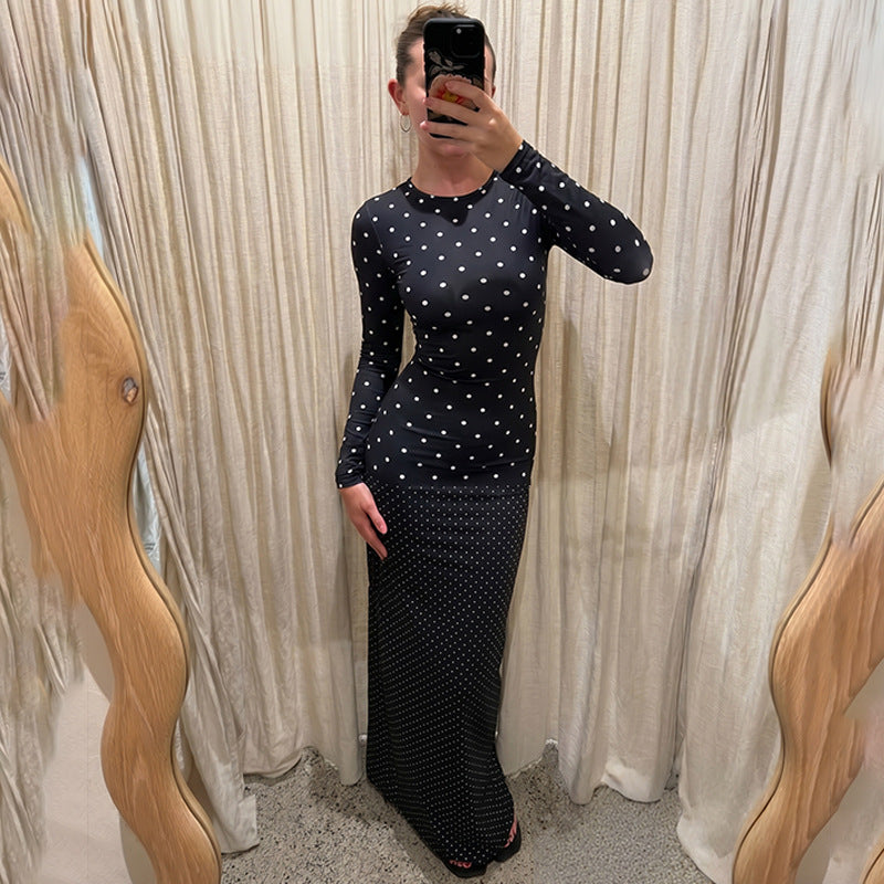 Polka Dot Long Sleeve Maxi Dress