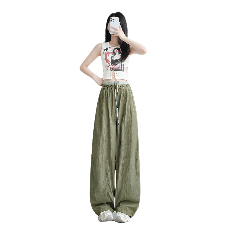 Contrast Waist Wide Leg Trousers