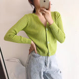 Thick Knit Cropped V Neck Cardigan