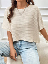 Solid color loose-fitting versatile pullover knitted top