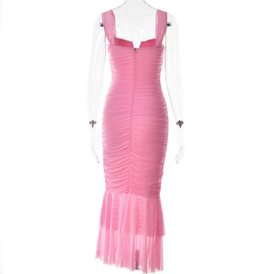 Spring and summer sling stitching dress tight pleated fishtail dress - Negative Apparel