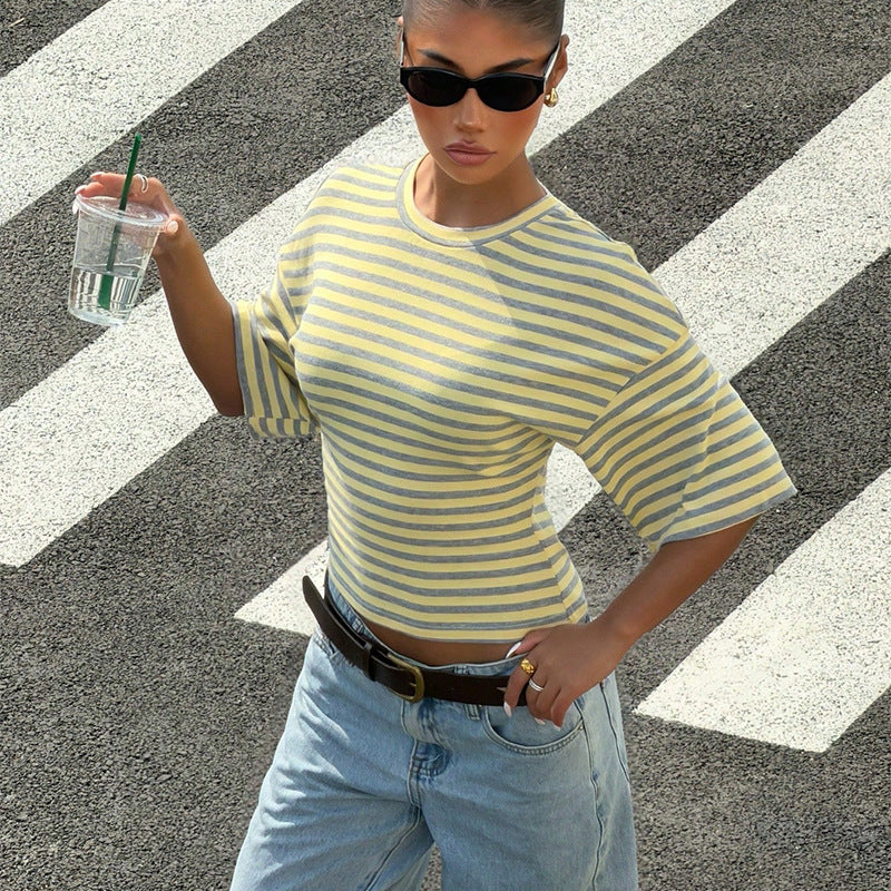 Striped Round Neck Waist Top