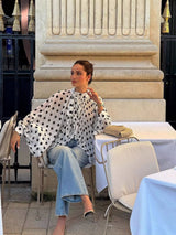 Polka Dot Chiffon Lantern Sleeve Blouse