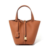 Leather Basket Bucket Bag