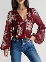 Floral Print Lantern Sleeve Blouse