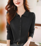 Polo Collar Button Front Knit Cardigan