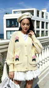 Crochet Flower Knit Cardigan