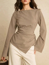 Striped Drawstring Waist Longline Top