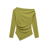 Asymmetric Pleated Long Sleeve Top