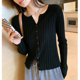 Thick Rib Crew Neck Knit Cardigan