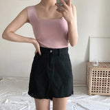 Knitted suspender ice silk small vest women's summer inner with black and white outer bottoming shirt square neck slim top trendy wholesale