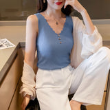 Bottom shirt women's inner V-neck ice silk black and white suspender vest spring and summer sleeveless knitted sweater top outer wear wholesale