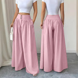 Pleated Button Wide Leg Trousers
