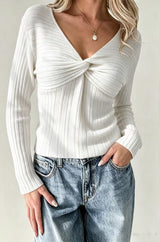 Ribbed V-Neck Knit Top