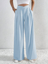 Asymmetric Pleat Wide Leg Trousers